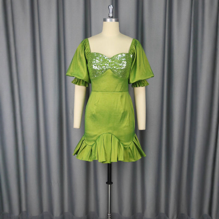 Damen Festliches Kleid mit glitzerndem Bustier und voluminösen Ärmeln Drune