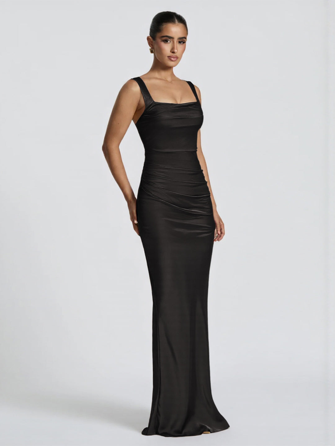 Damen Elegantes Satin-Maxi-Kleid mit figurschmeichelndem Design Drune