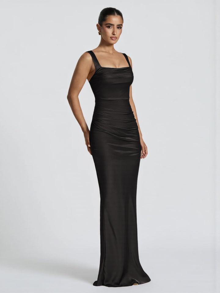 Damen Elegantes Satin-Maxi-Kleid mit figurschmeichelndem Design Drune