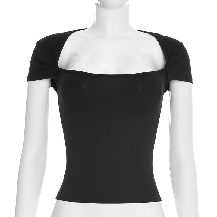 Damen figurbetontes Kurzarmshirt mit modernem Quadrat-Ausschnitt Drune