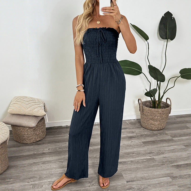 Damen lässiger Jumpsuit mit schmeichelndem Gummibund und verstellbarem Träger Drune