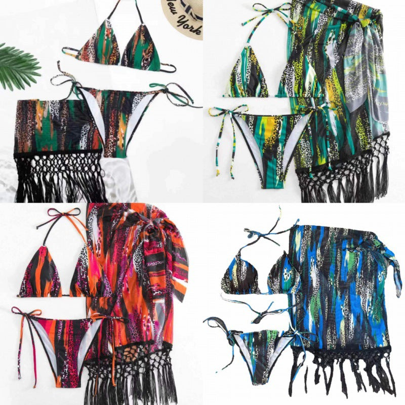 Damen Bikini-Set mit trendigem Fransenüberrock und verstellbaren Trägern Drune
