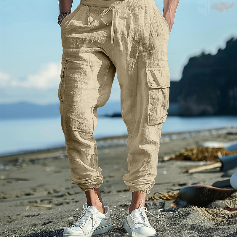 Herren luftige Cargo-Hose mit elastischem Bund und seitlichen Taschen Drune