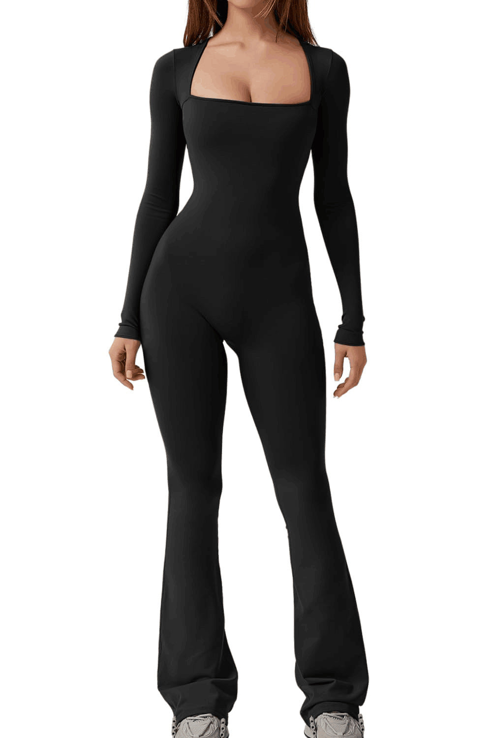 Damen Figurbetonter Jumpsuit mit langem Arm und quadratischem Ausschnitt Drune