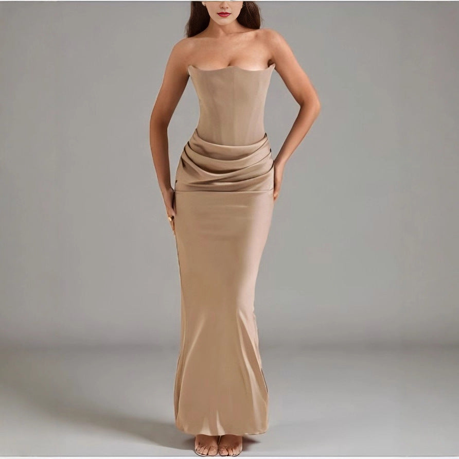 Damen Maxikleid mit Raffungen und elegantem Bustier-Ausschnitt Drune