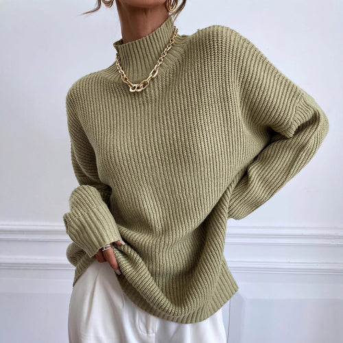 Damen Grober Strickpullover mit Stehkragen und überschnittenen Schultern Drune