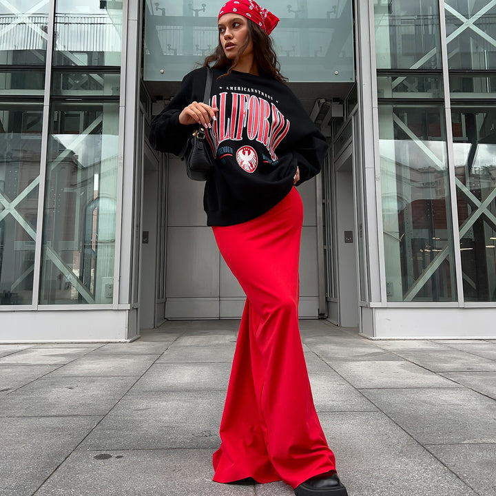 Damen eleganter Maxirock mit hohem Schlitz und fließendem Schnitt Drune