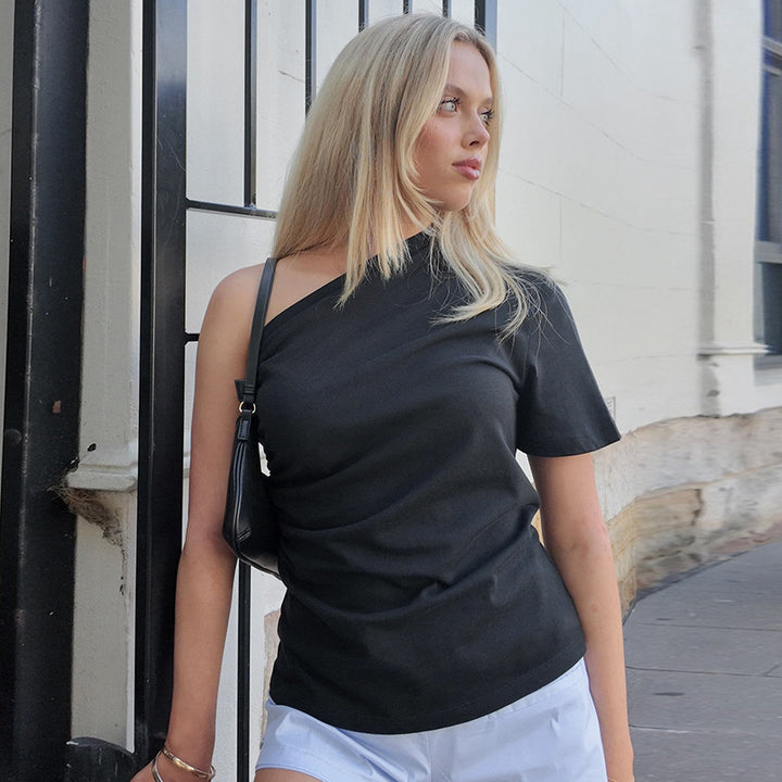 Damen asymmetrisches Kurzarmshirt mit elegantem Schnitt Drune