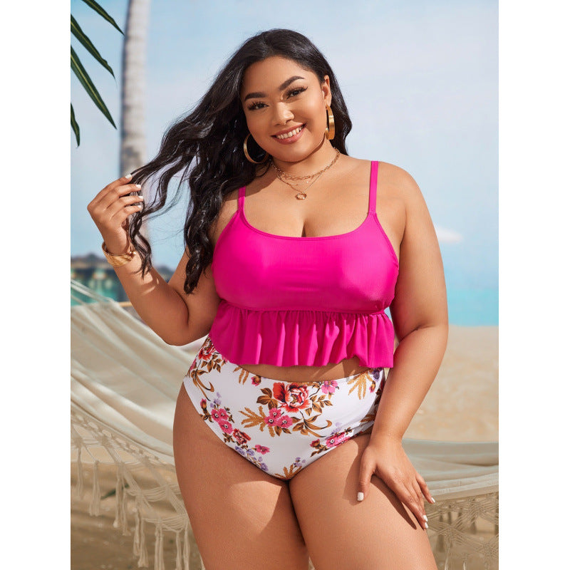 Damen Bikini-Set mit voluminösem Rüschendesign und floralem High-Waist-Slip Drune