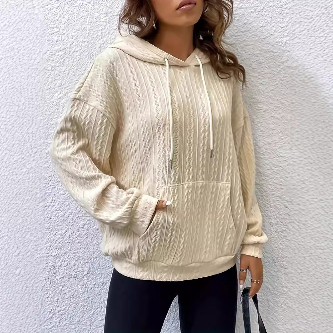 Damen lässiger Kapuzenpullover mit strukturiertem Rippmuster Drune
