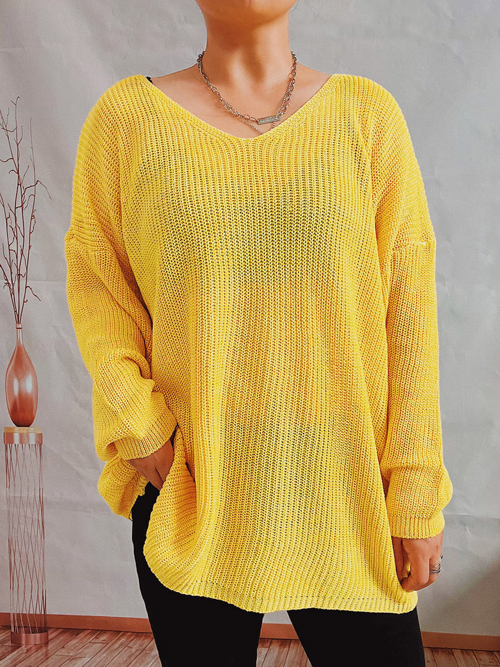 Damen lässiger V-Ausschnitt Pullover mit strukturiertem Strickmuster Drune