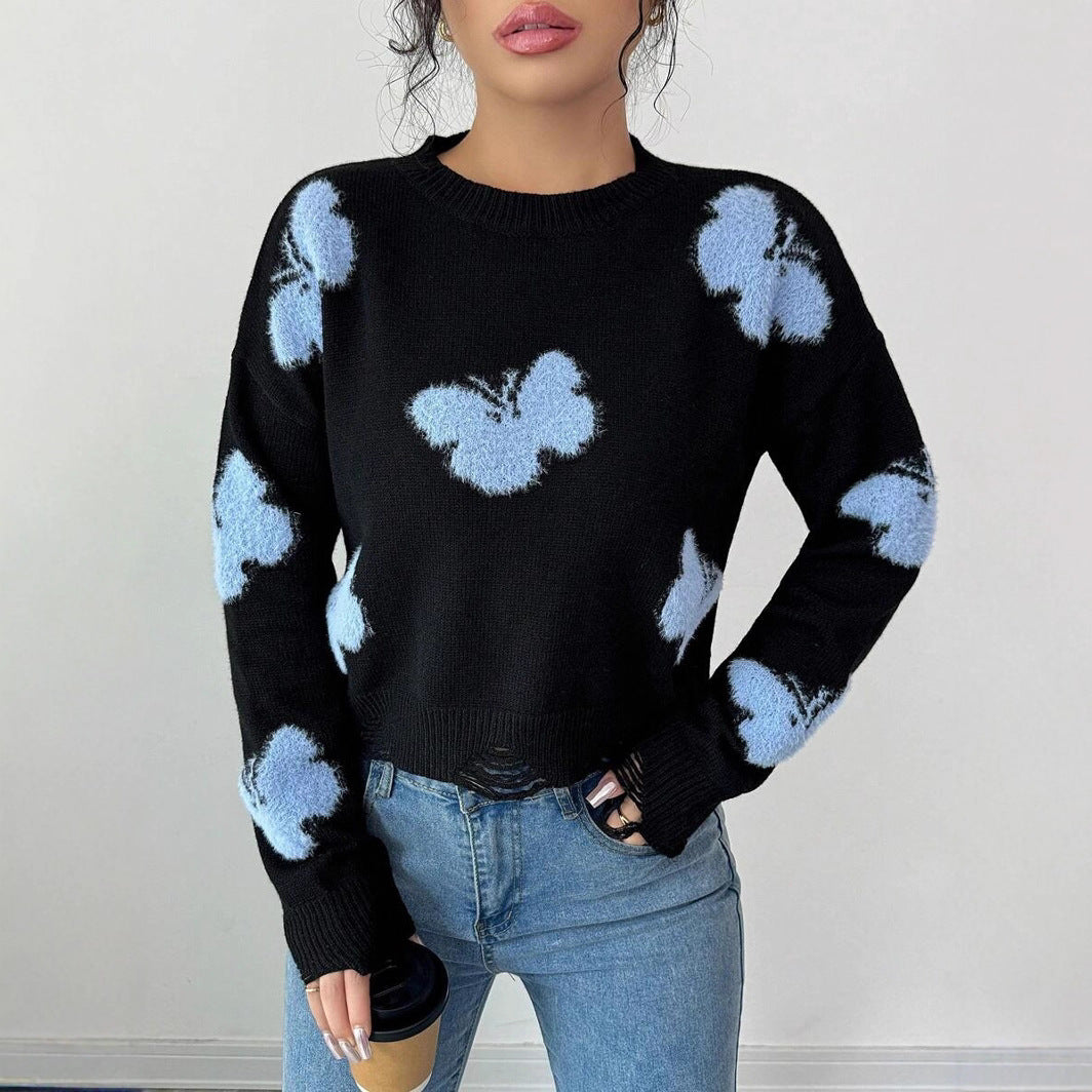 Damen Modischer Pullover mit verspieltem Schmetterlingsdesign Drune
