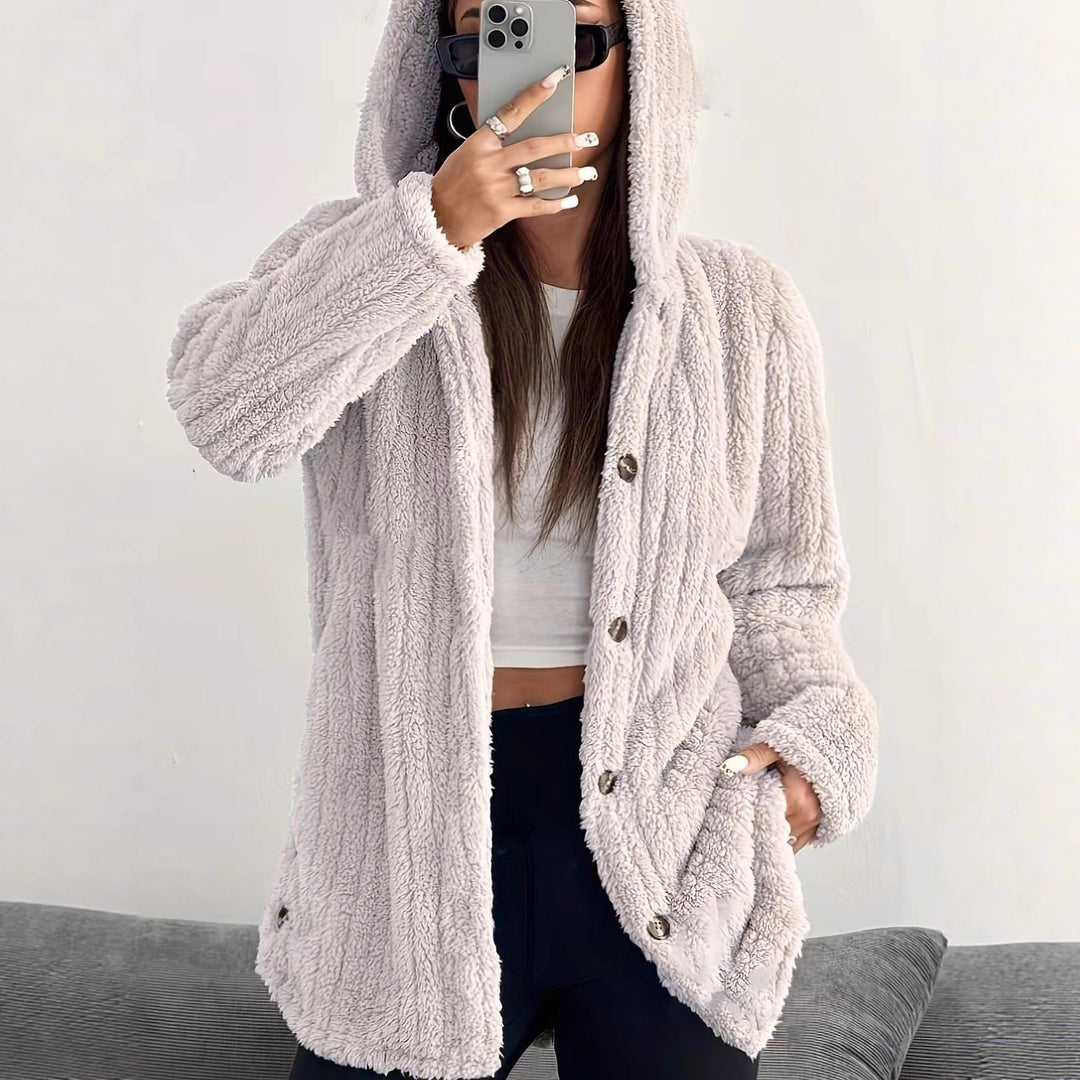 Damen Fleecejacke mit Kapuze und knöpfbarem Design Drune