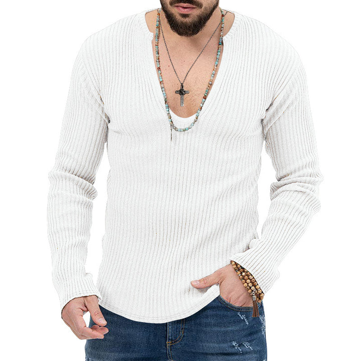 Herren elegantes Langarmshirt mit tiefem V-Ausschnitt und strukturiertem Gewebe Drune