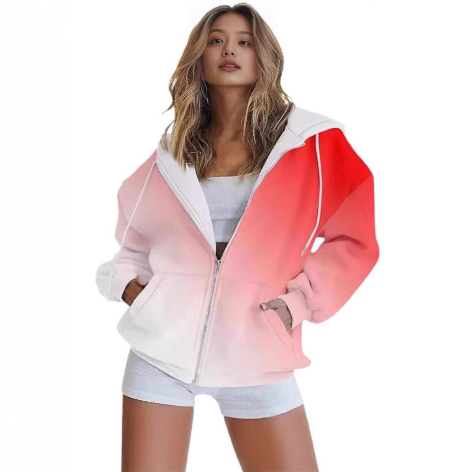 Damen oversized Kapuzenjacke mit Farbverlauf und praktischen Taschen Drune