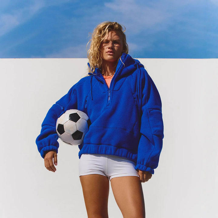 Damen Fleecejacke mit großen Taschen und hoher Kapuze Drune