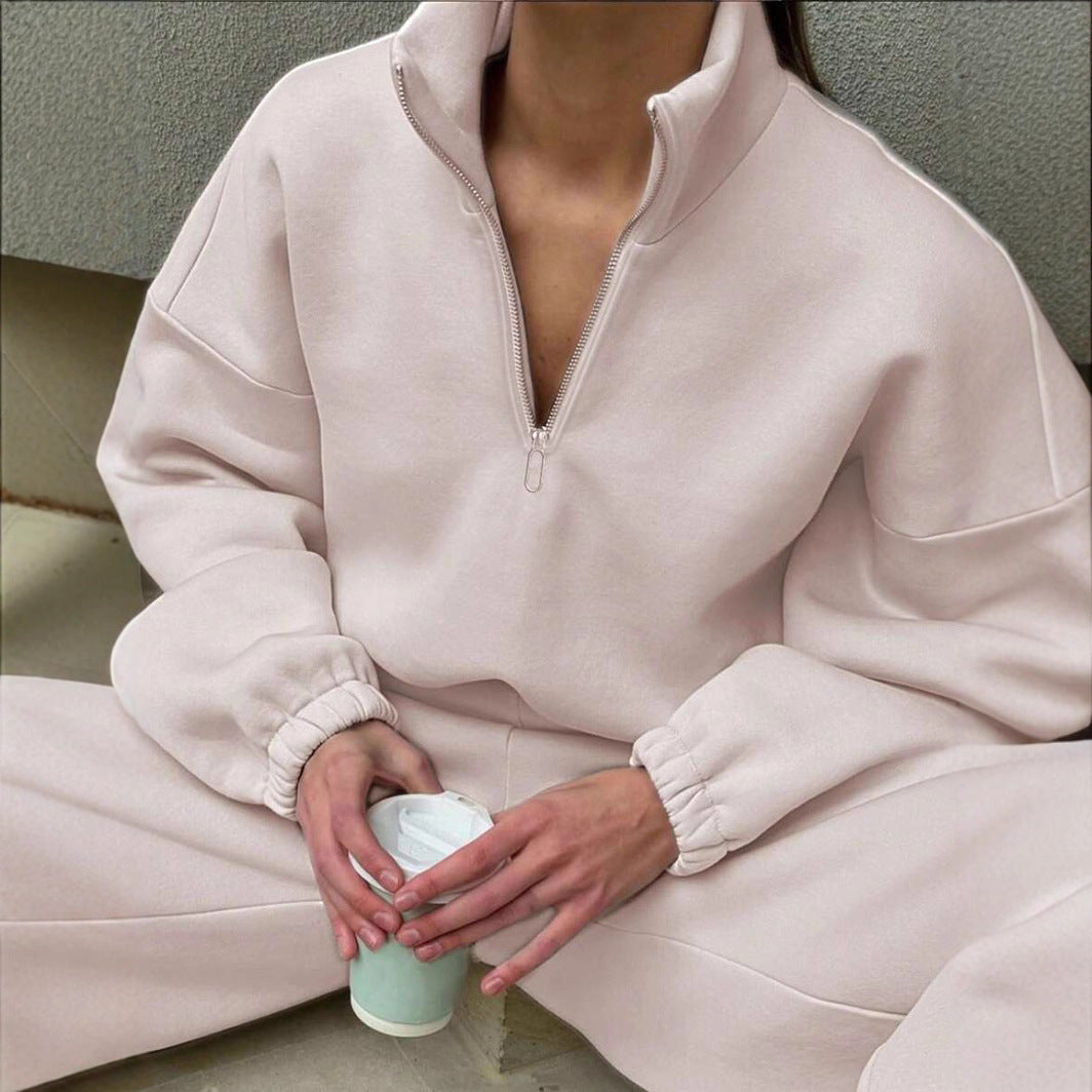 Damen lässiger und modischer Sweatpullover mit kurzer Stehkragen und Reißverschluss Drune