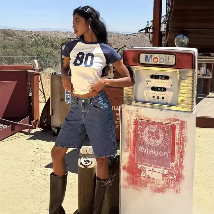 Damen modische Denim-Shorts im lässigen Schnitt mit hoher Taille Drune