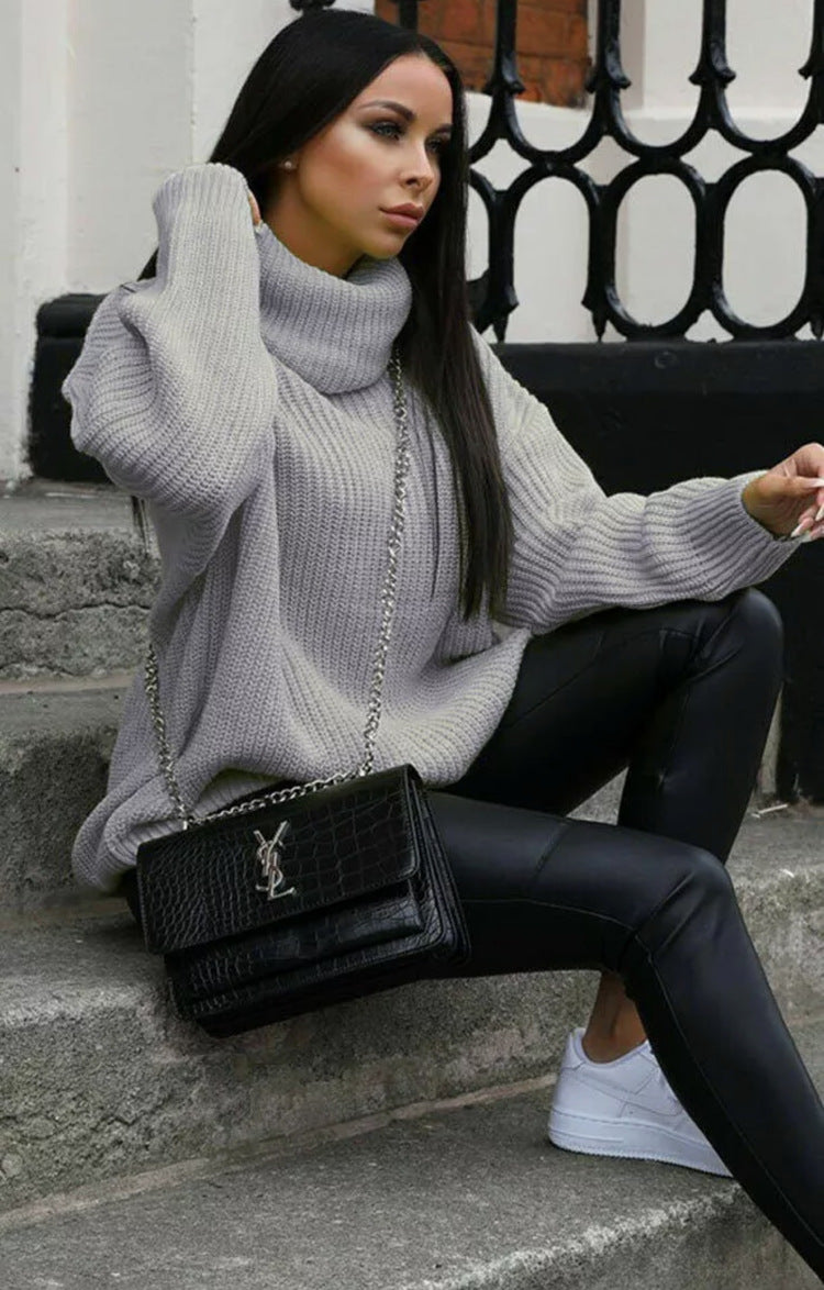 Damen Oversized Strickpullover mit hohem Kragen und modernem Schnitt Drune