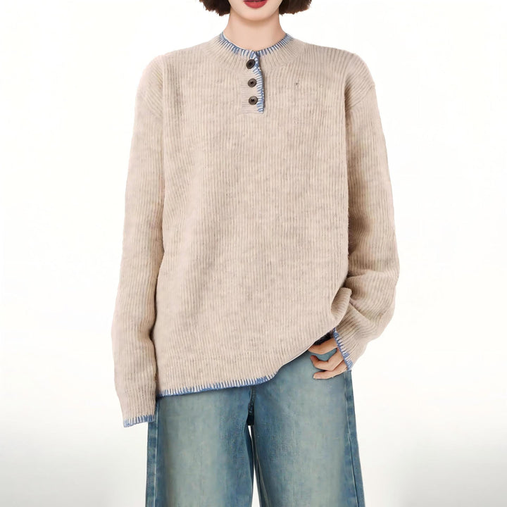 Damen Grobstrickpullover mit dekorativer Knopfleiste und lässigem Schnitt Drune