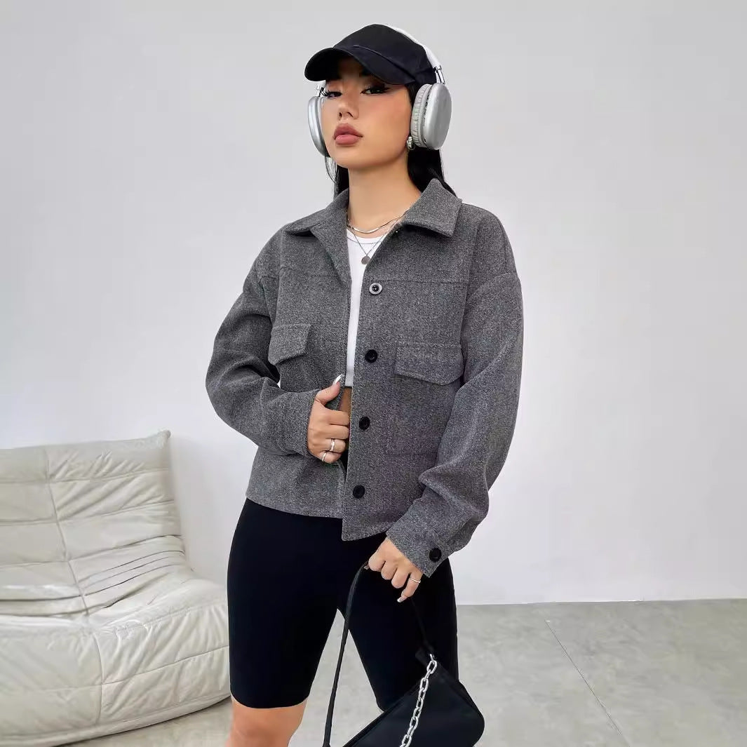 Damen lässige Oversized Jacke mit praktischen Taschen und Button-Down-Verschluss Drune