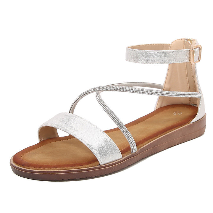 Damen Flache Riemensandalen mit eleganten Glitzerdetails Drune