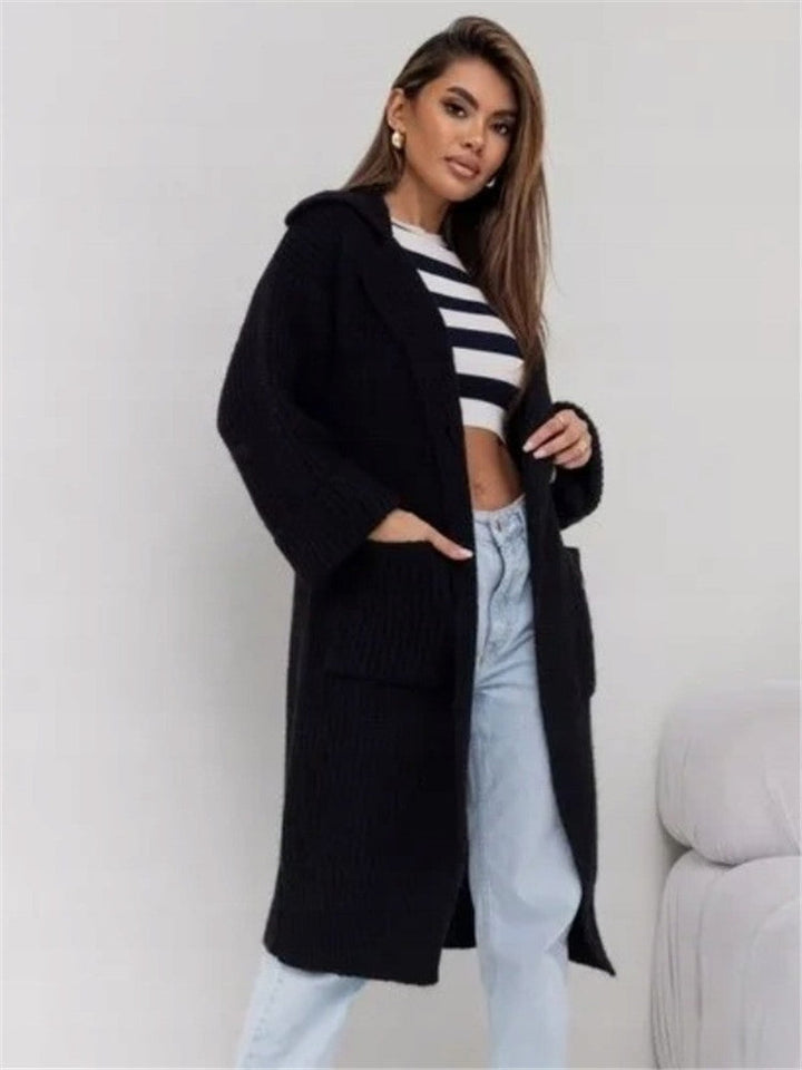 Drune | Langer Strickmantel - Oversized Passform - Wollmix - Mit Kapuze und Taschen