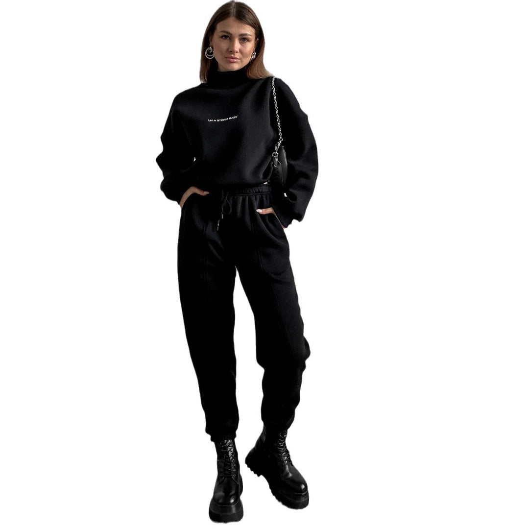 Damen sportliches Sweat-Set mit hohem Kragen und weitem Schnitt Drune