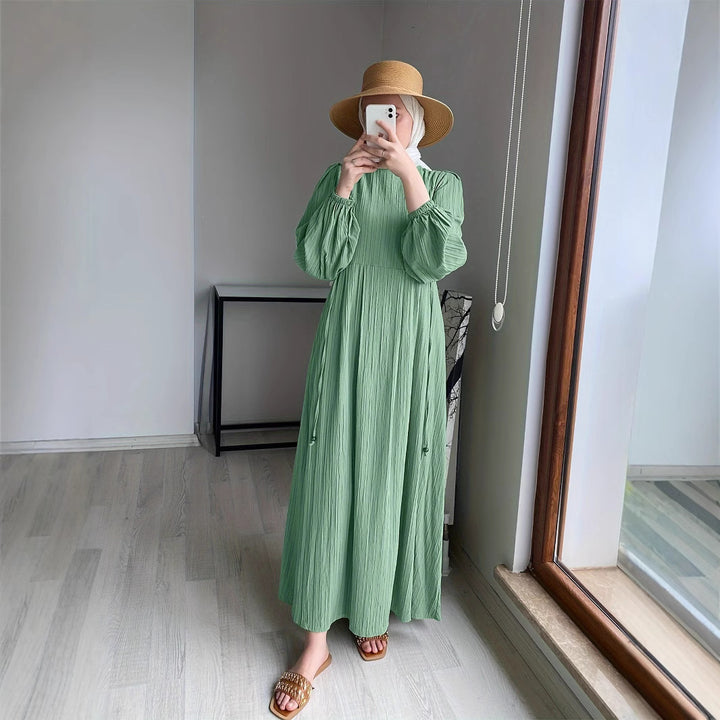 Damen Maxikleid mit raffiniertem Faltenwurf und elastischen Ärmeln Drune