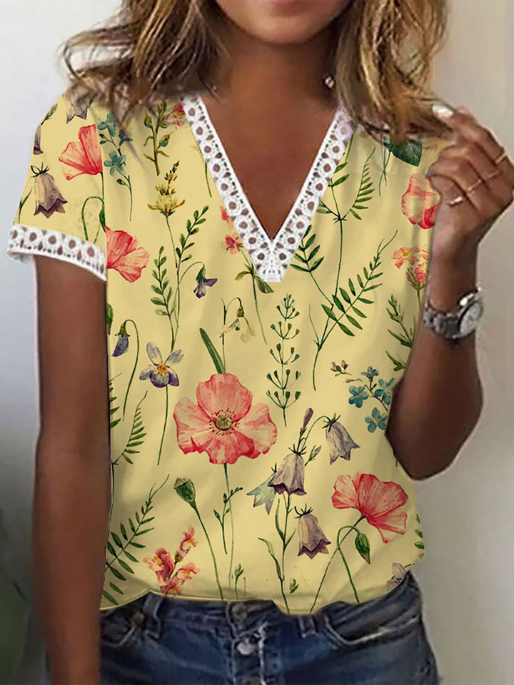 Drune | Elegantes Kurzarm-V-Ausschnitt-T-Shirt für Frauen