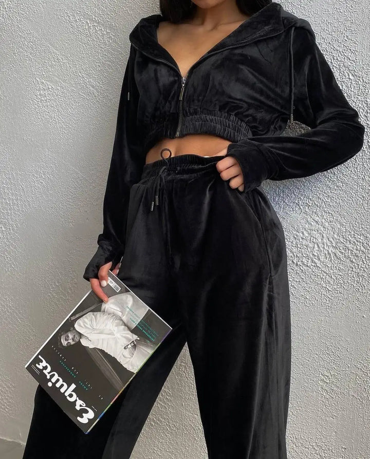 Damen Sportlicher Velours Jogginganzug Drune