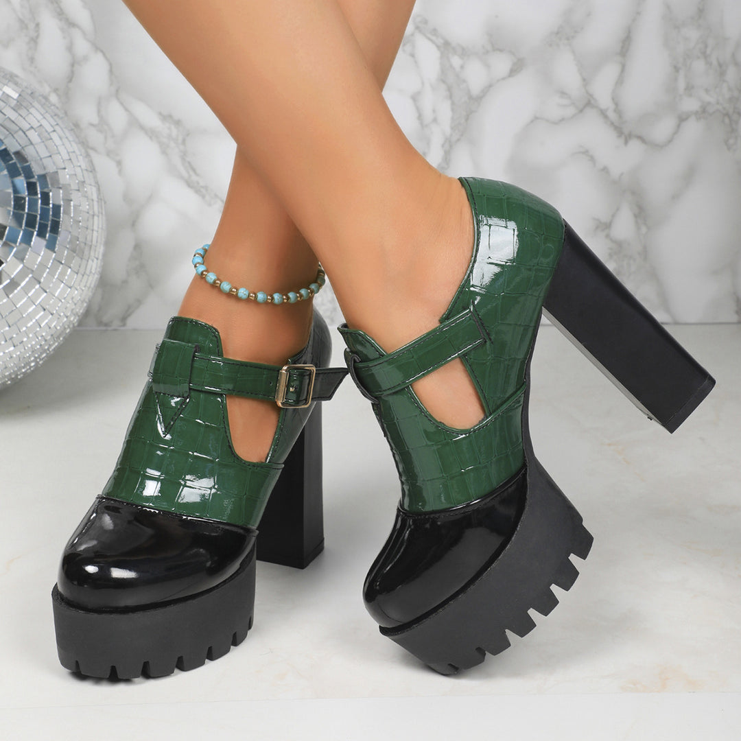 Damen Plateau-Pumps mit elegantem Krokodil-Look und komfortablem Blockabsatz Drune