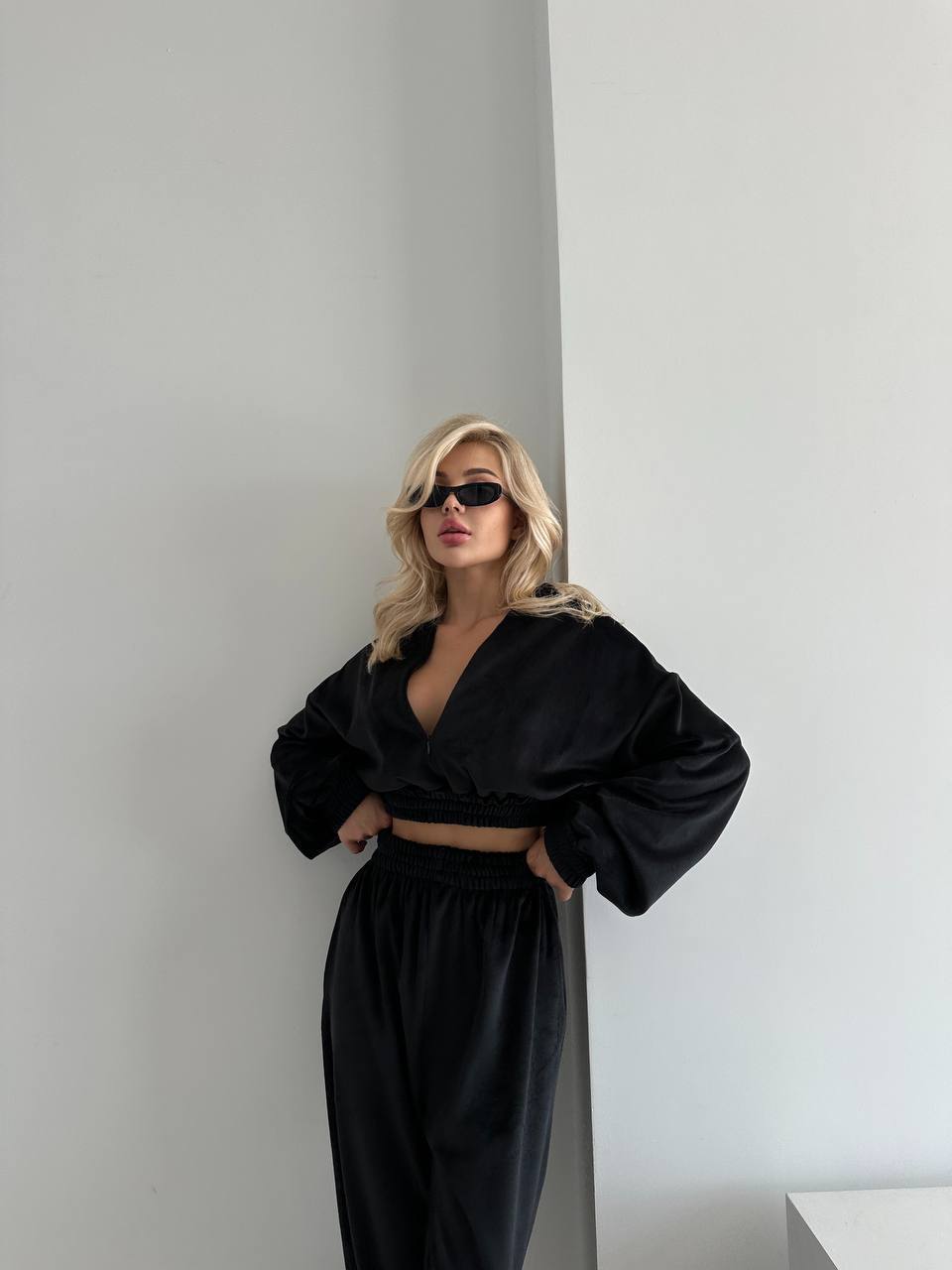 Damen lässiges Fleece Set mit weitem Oberteil und elastischer Hose Drune