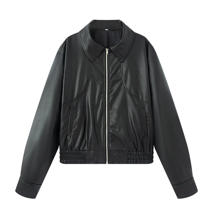 Damen Kunstlederjacke im lässigen Biker-Stil mit praktischen Taschen und elastischem Bund Drune
