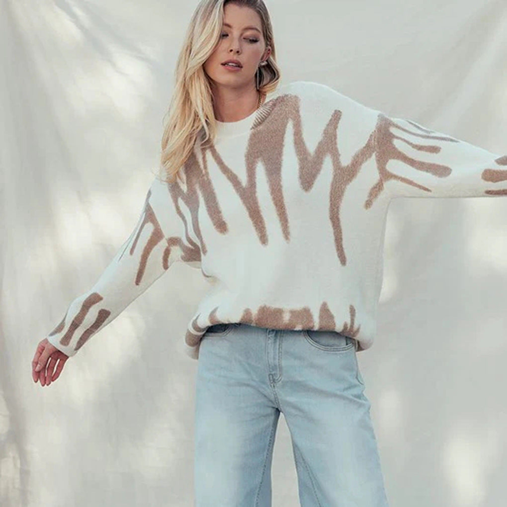 Damen lässiger Strickpullover mit einzigartigem Muster Drune
