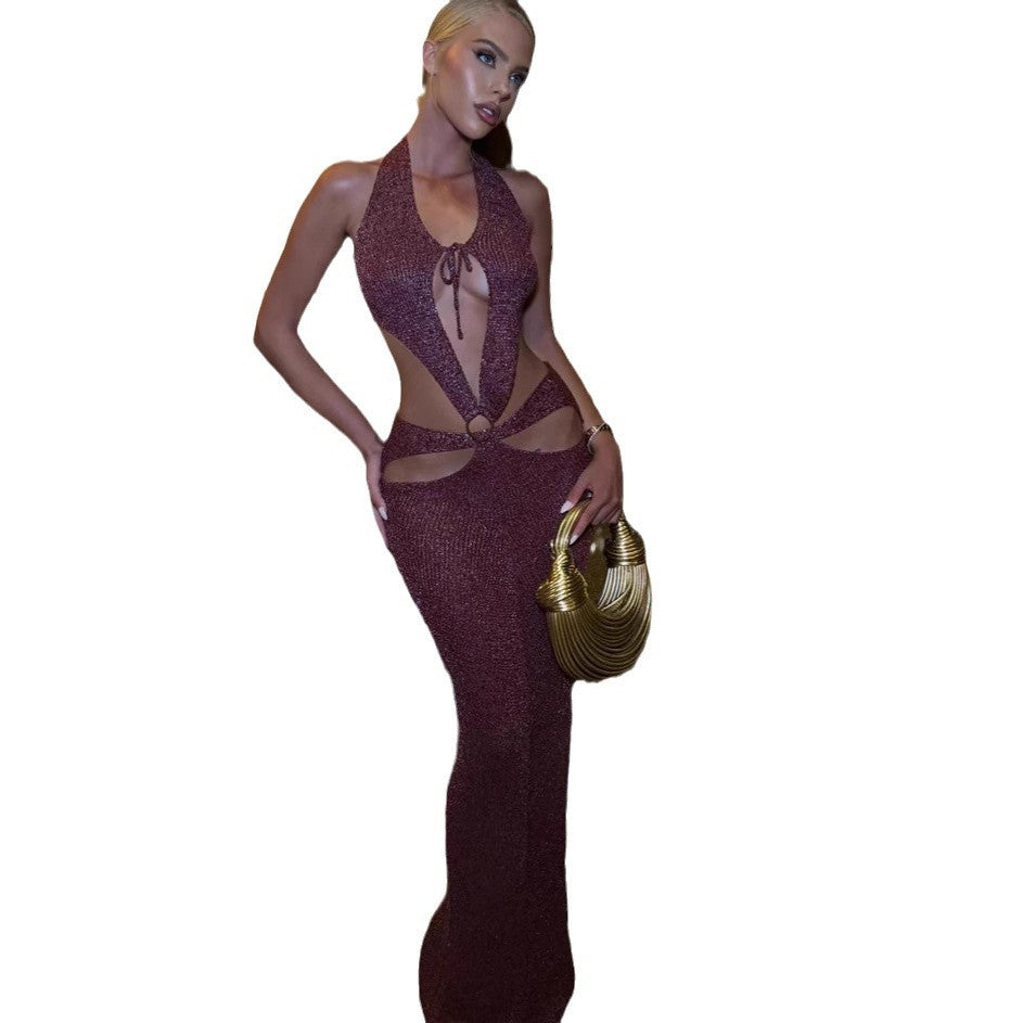 Damen High-Fashion Maxikleid mit tiefen Ausschnitten und Ringdetails Drune