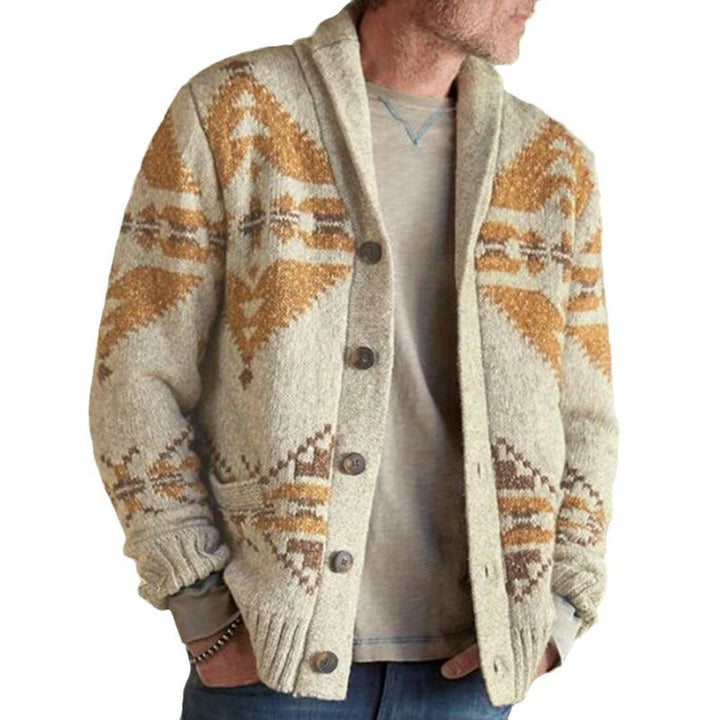 Herren Strickjacke mit geometrischem Muster und einem weichen, wärmenden Futter Drune