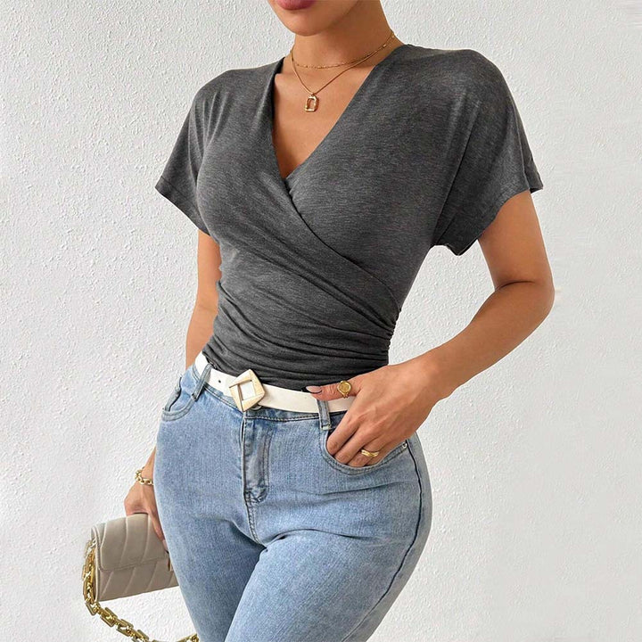 Damen Wickeloberteil mit figurformender Drapierung und elegantem V-Ausschnitt Drune