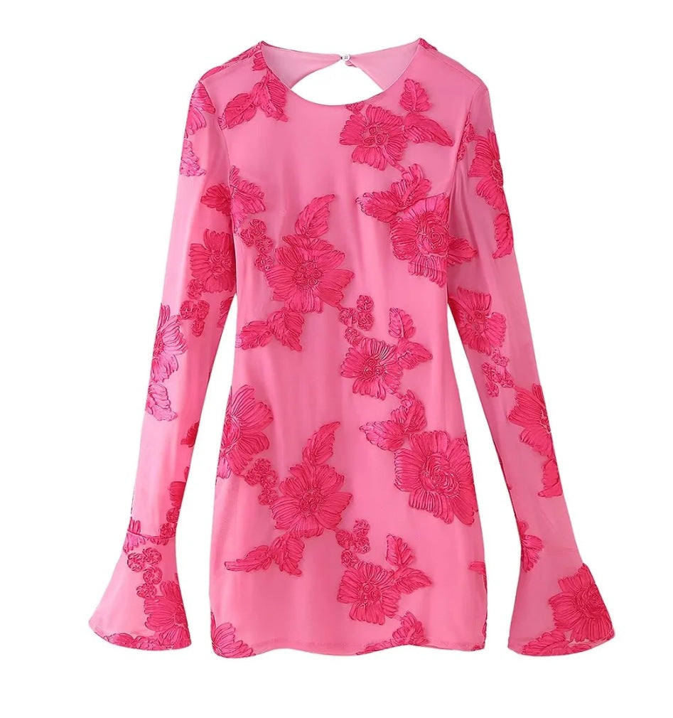 Damen Elegantes und florales Chiffonoberteil mit langen Ärmeln Drune