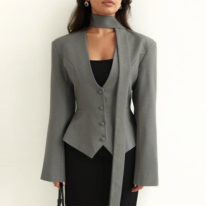 Damen taillierte Blazer-Top mit schmalem Kragen Drune