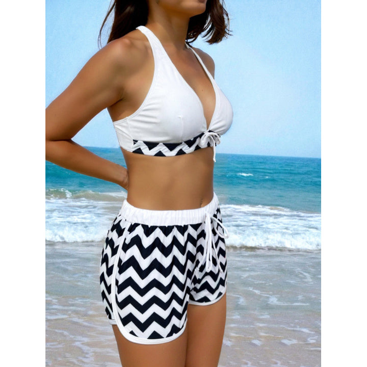 Damen Bikini-Set mit hochwertigem Chevron-Muster und verstellbaren Trägern Drune