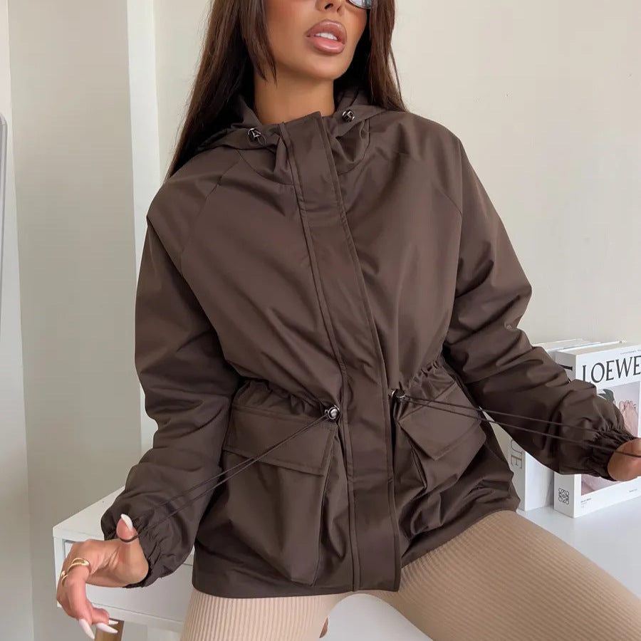 Damen lässige Funktionsjacke mit Kapuze und verstellbarem Bund Drune