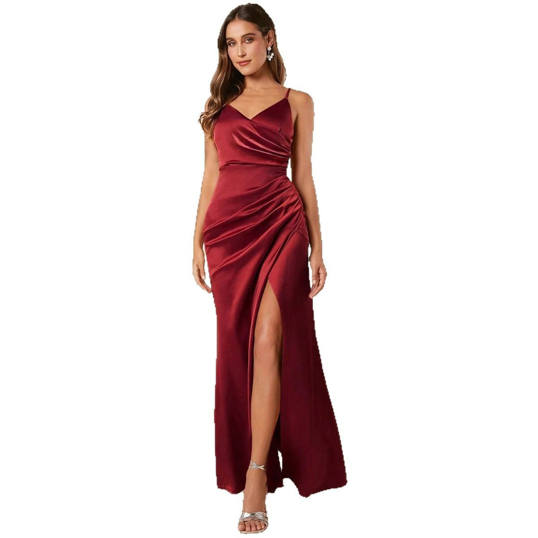 Damen Elegantes Wickelkleid mit hoher Beinschlitze und schmalen Trägern Drune