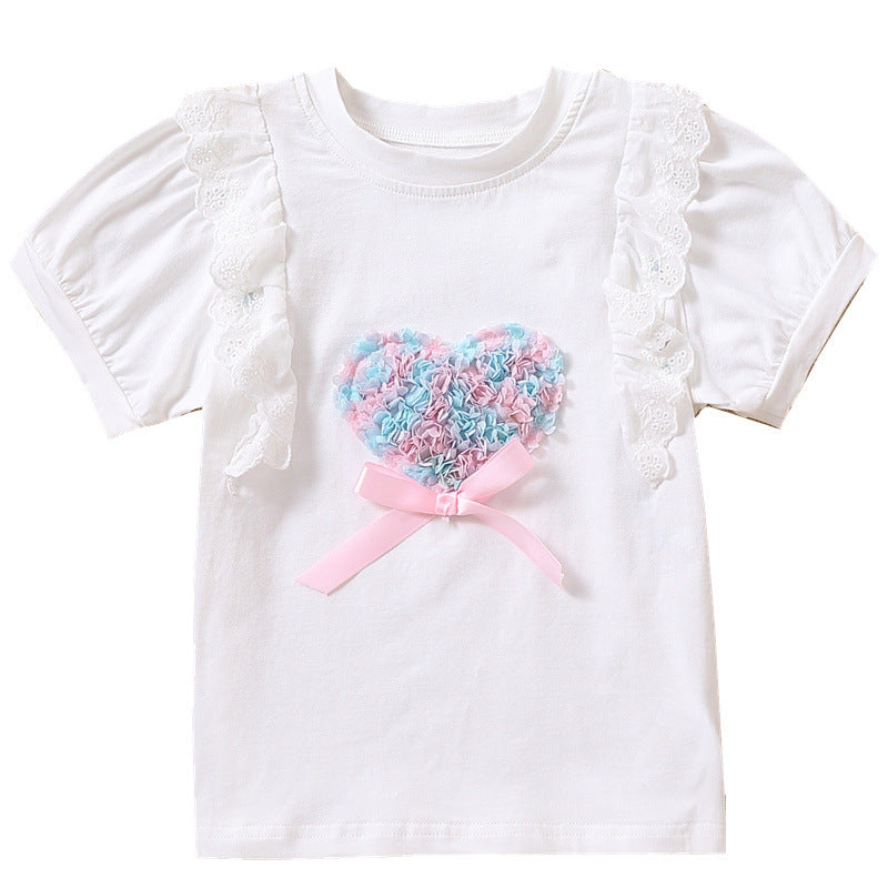 Mädchen T-Shirt mit Rüschendetails und Herzmotiv Drune