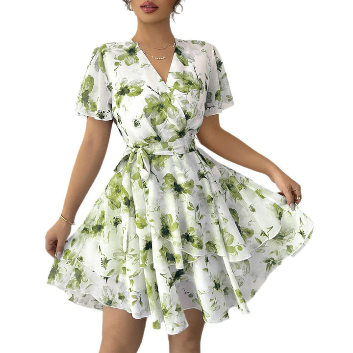 Damen Wickelkleid mit floralem Muster und schwingendem Rock Drune