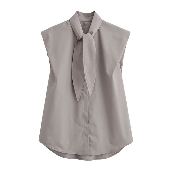 Damenbluse mit innovativem Stehkragen und eleganter Schleifenapplikation Drune