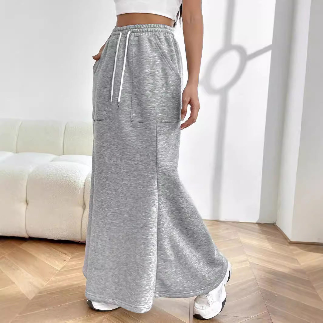 Damen Sweat Maxi-Rock mit elastischem Bund und praktischen Taschen Drune