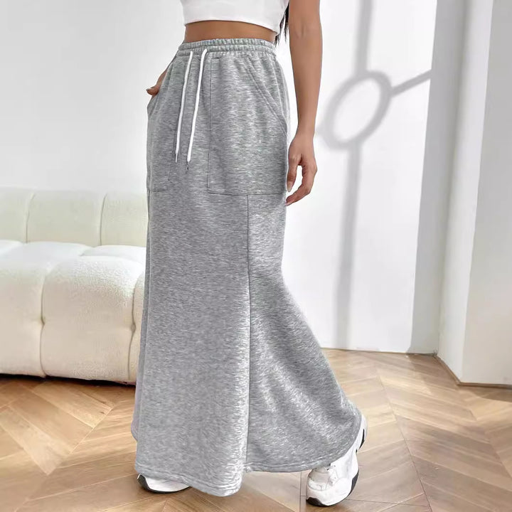 Damen Sweat Maxi-Rock mit elastischem Bund und praktischen Taschen Drune