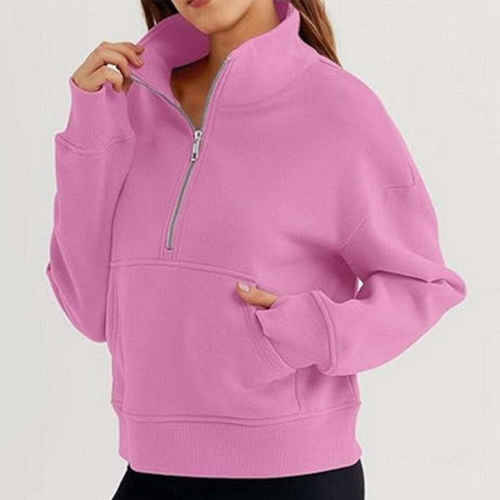 Damen lässiger Pullover mit hohem Kragen und kurzer Reißverschluss Drune