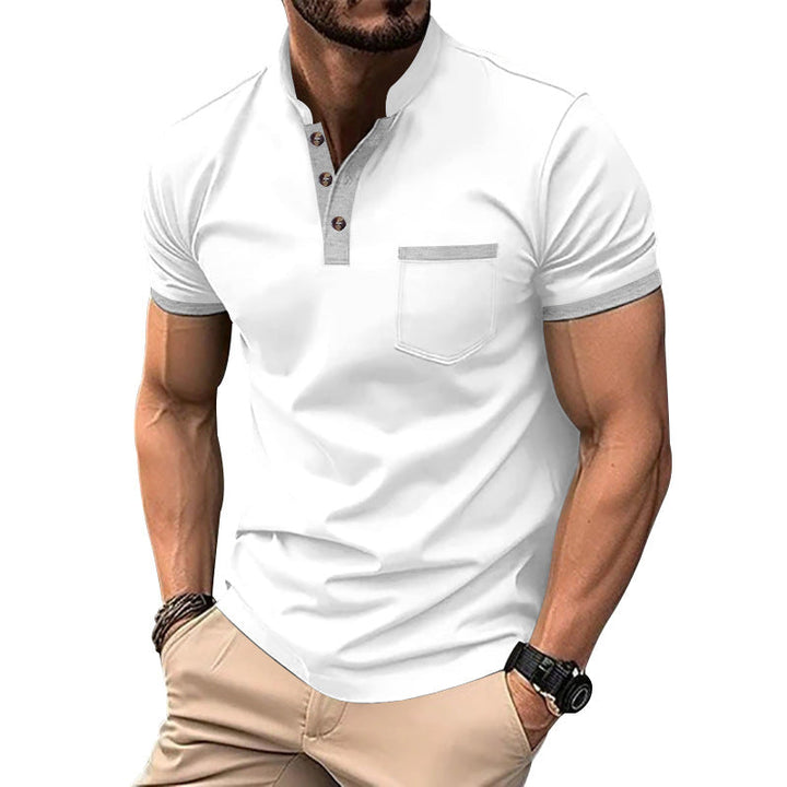 Herren Kurzarm-Henley-T-Shirt mit Button-Down-Kragen und Brusttasche Drune